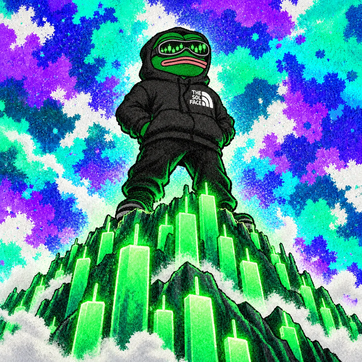 Frog on a mountain of candles